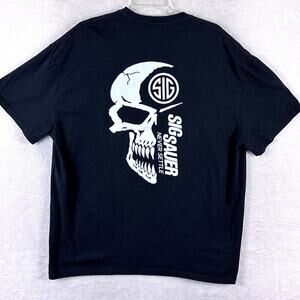 Sig Sauer Never Settle Tshirt Mens Size 3XL Black White Skull Tactical Operator
